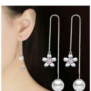 NEW!! NWT SILVER LONG THREADER DANGLE EARRINGS